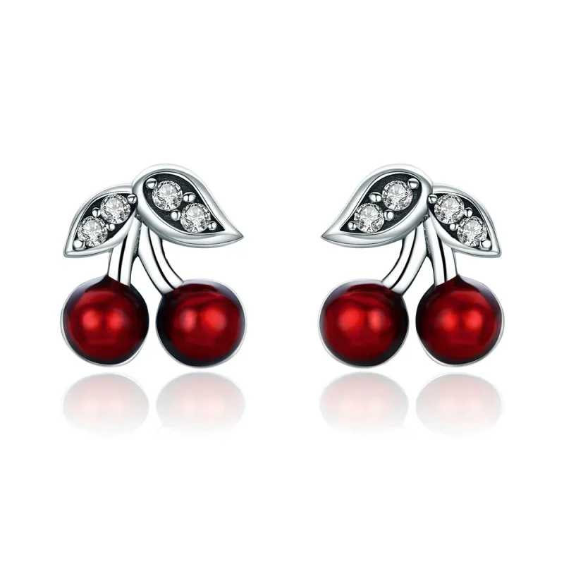 (image for) Pandora Style Silver Summer Cherry Stud Earrings - SCE404