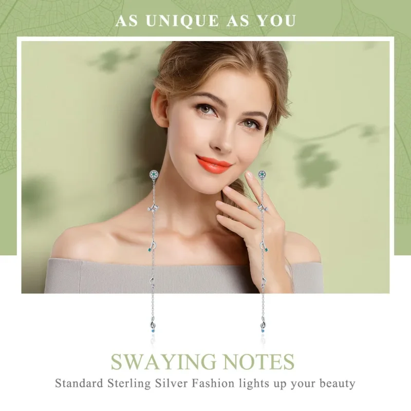 (image for) Pandora Style Silver Swaying Notes Hanging Earrings - SCE202 - View 2