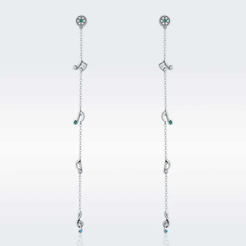 (image for) Pandora Style Silver Swaying Notes Hanging Earrings - SCE202 - View 3