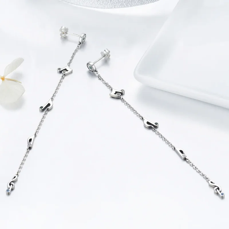 (image for) Pandora Style Silver Swaying Notes Hanging Earrings - SCE202 - View 5