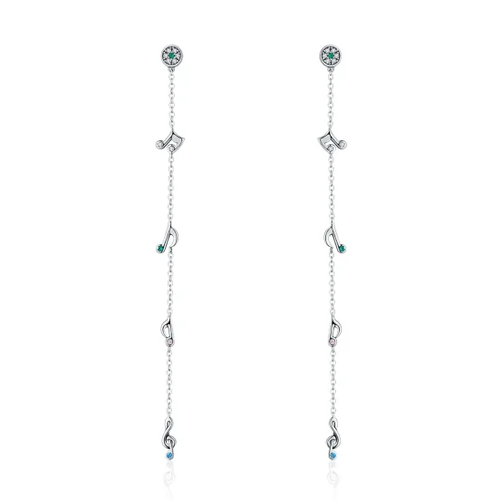 (image for) Pandora Style Silver Swaying Notes Hanging Earrings - SCE202
