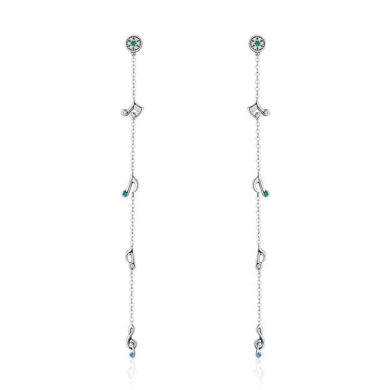 (image for) Pandora Style Silver Swaying Notes Hanging Earrings - SCE202
