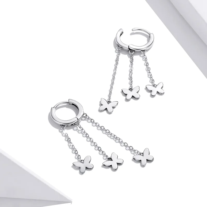 (image for) Pandora Style Silver Tassel Butterfly Dangle Earrings - SCE1173 - View 4