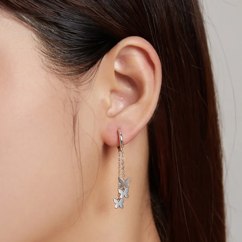 (image for) Pandora Style Silver Tassel Butterfly Dangle Earrings - SCE1173 - View 6