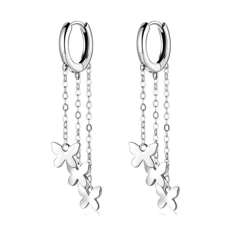 (image for) Pandora Style Silver Tassel Butterfly Dangle Earrings - SCE1173