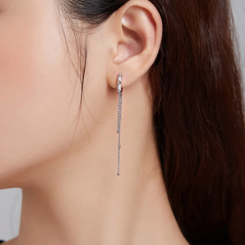 (image for) Pandora Style Silver Tassel Dangle Earrings - SCE1115 - View 5
