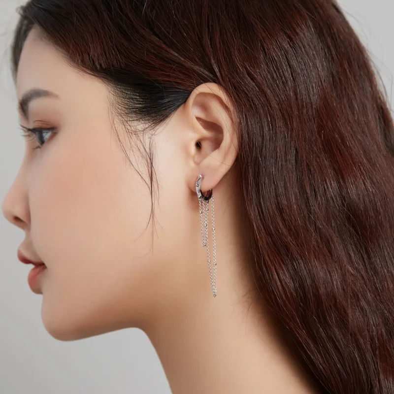 (image for) Pandora Style Silver Tassel Dangle Earrings - SCE1115 - View 6