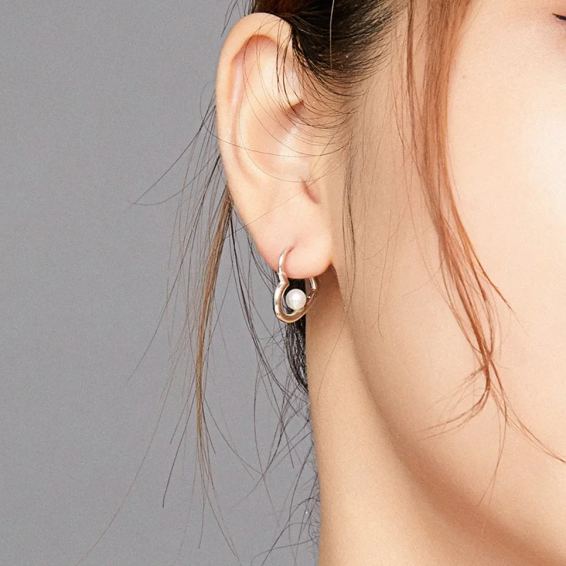 (image for) Pandora Style Silver The Heart of Treasure Hoop Earrings - SCE939 - View 7