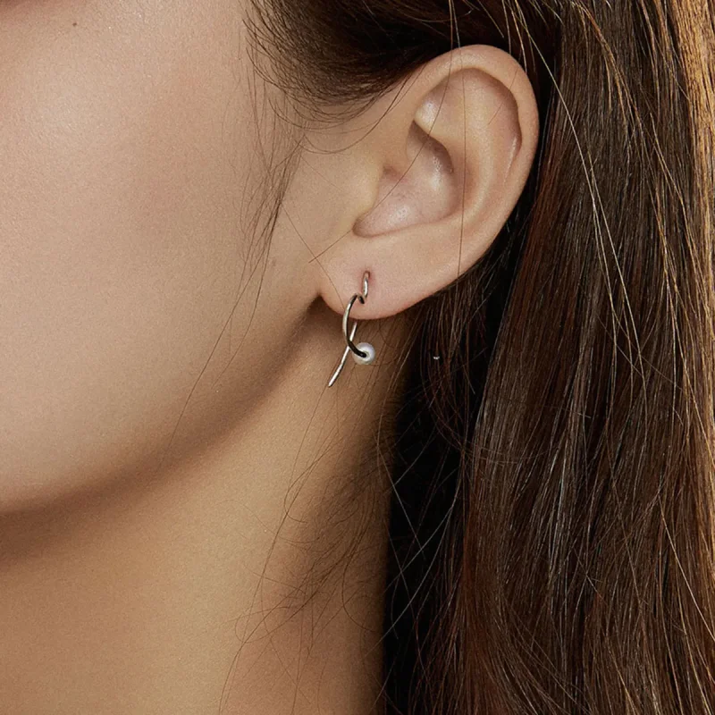 (image for) Pandora Style Silver The Heart of Treasure Hoop Earrings - SCE964 - View 6