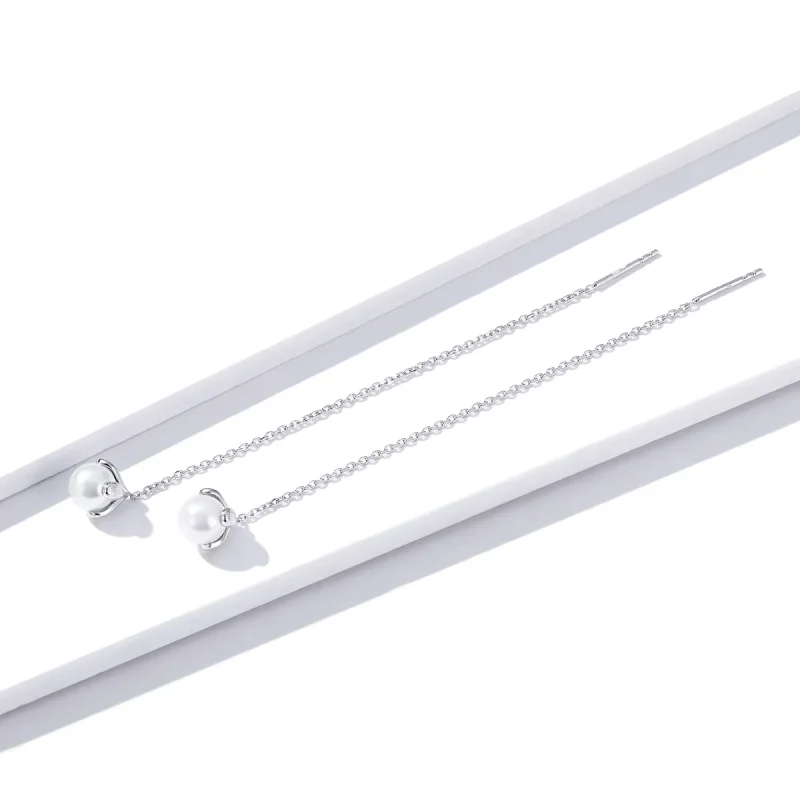 (image for) Pandora Style Silver Thread Pure Flowers Dangle Earrings - BSE373 - View 2