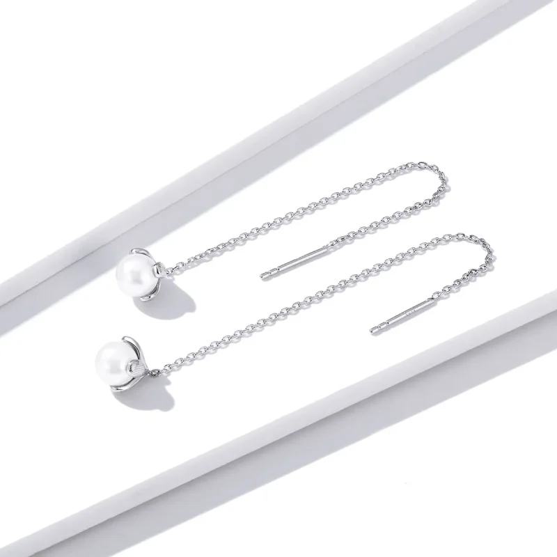 (image for) Pandora Style Silver Thread Pure Flowers Dangle Earrings - BSE373 - View 3