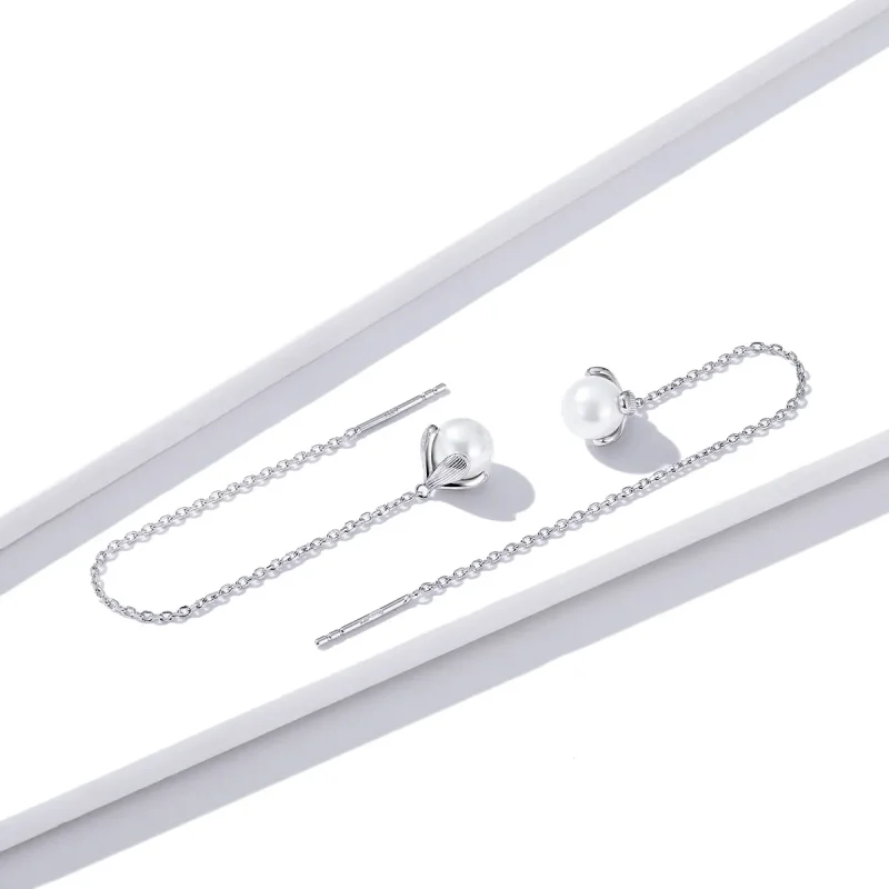 (image for) Pandora Style Silver Thread Pure Flowers Dangle Earrings - BSE373 - View 4