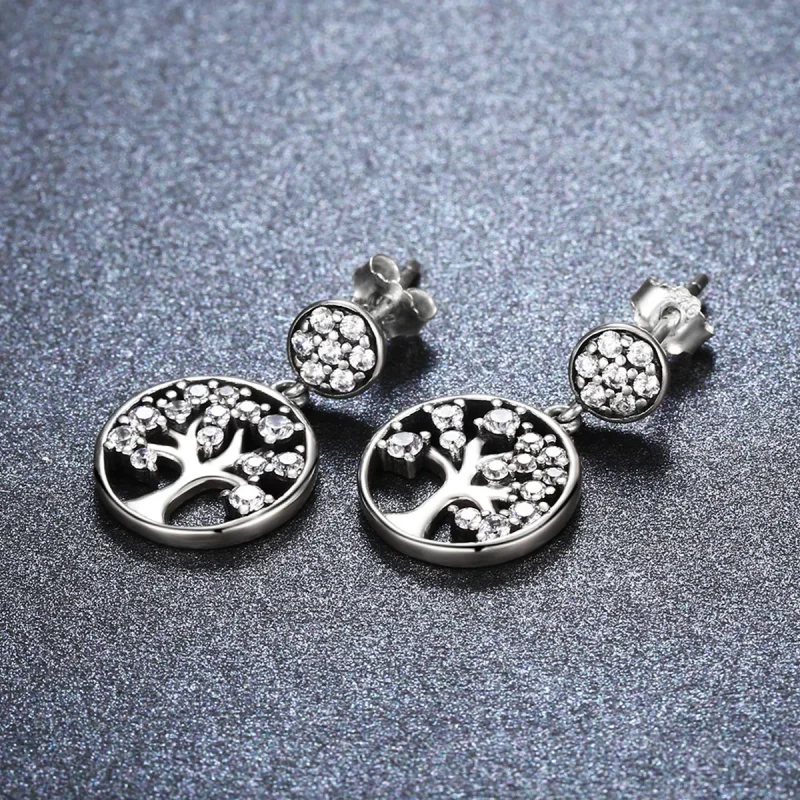 (image for) Pandora Style Silver Tree of Life Hanging Earrings - SCE067 - View 3