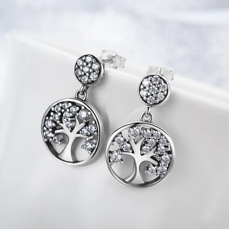(image for) Pandora Style Silver Tree of Life Hanging Earrings - SCE067 - View 4
