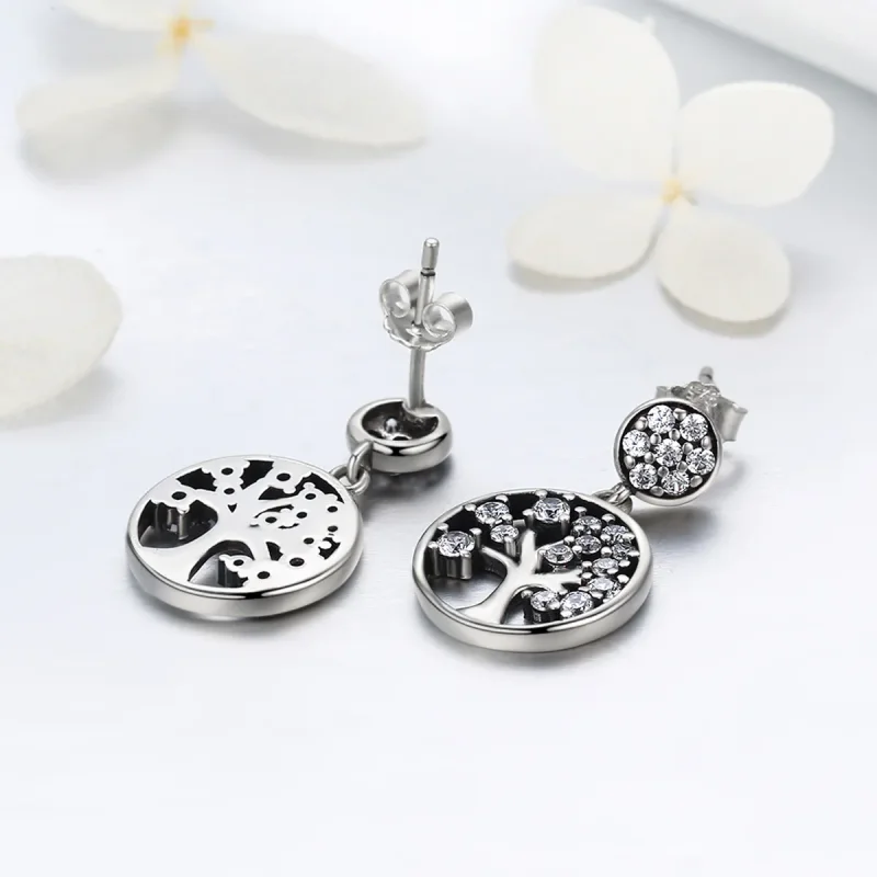 (image for) Pandora Style Silver Tree of Life Hanging Earrings - SCE067 - View 5