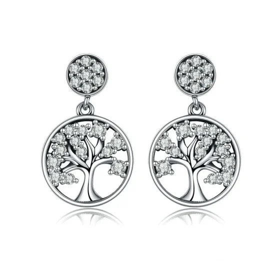 (image for) Pandora Style Silver Tree of Life Hanging Earrings - SCE067