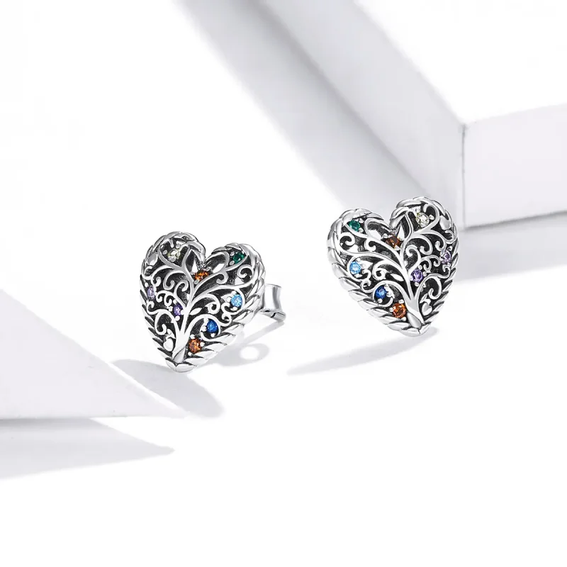 (image for) Pandora Style Silver Tree of Life Stud Earrings - SCE933 - View 2