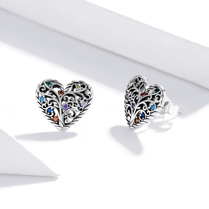 (image for) Pandora Style Silver Tree of Life Stud Earrings - SCE933 - View 4