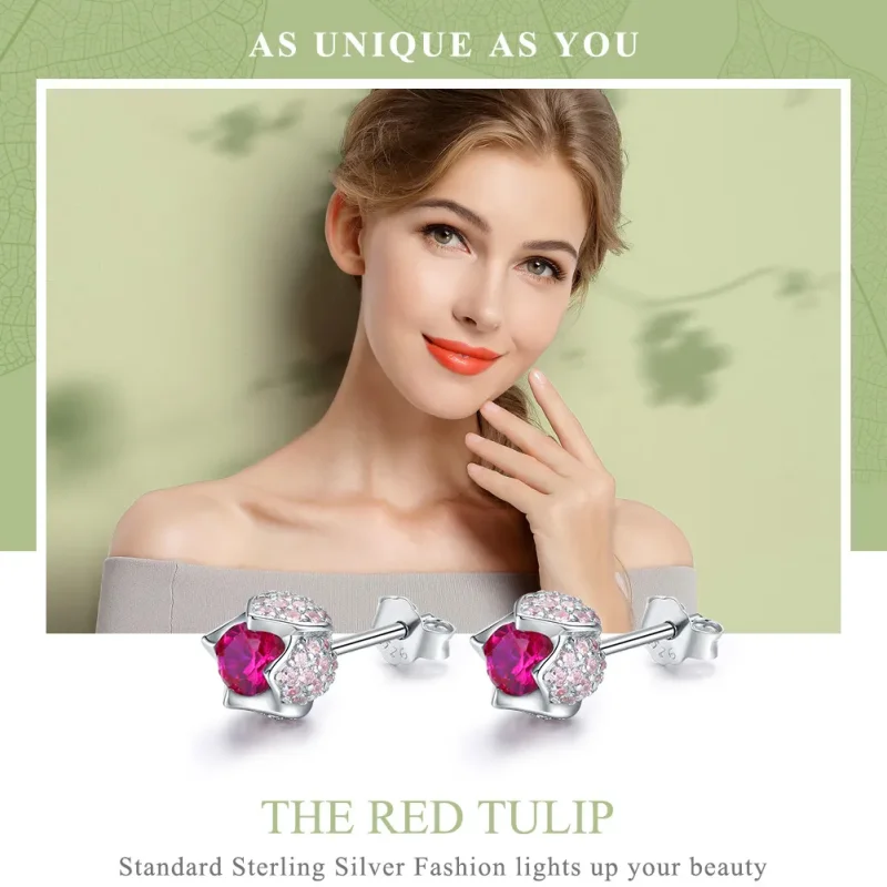 (image for) Pandora Style Silver Tulip Stud Earrings - BSE042 - View 6