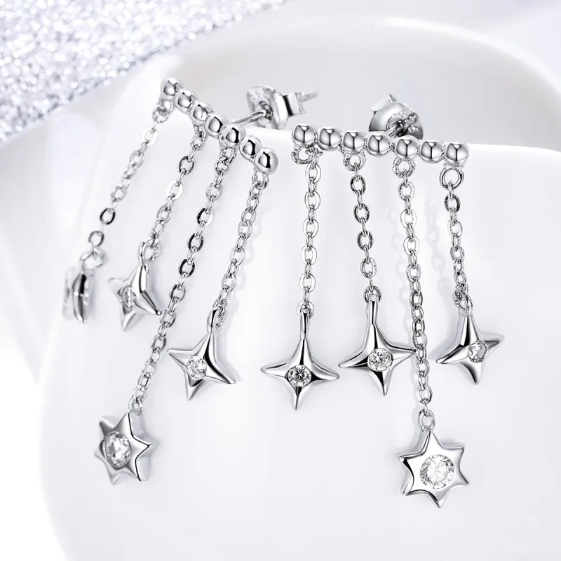 (image for) Pandora Style Silver Twinkling Night Hanging Earrings - SCE410 - View 2