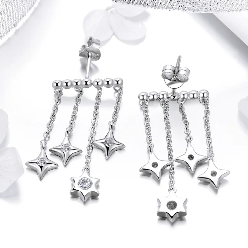 (image for) Pandora Style Silver Twinkling Night Hanging Earrings - SCE410 - View 4
