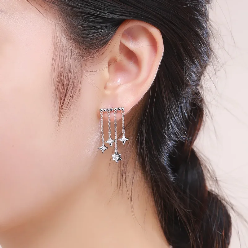(image for) Pandora Style Silver Twinkling Night Hanging Earrings - SCE410 - View 5