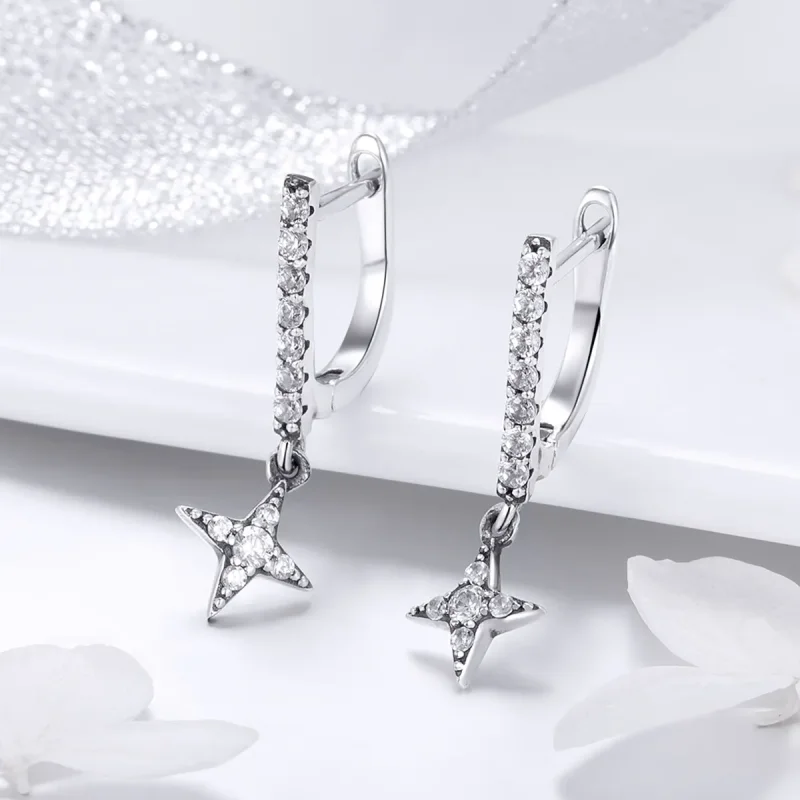 (image for) Pandora Style Silver Twinkling Night Hanging Earrings - SCE446 - View 2