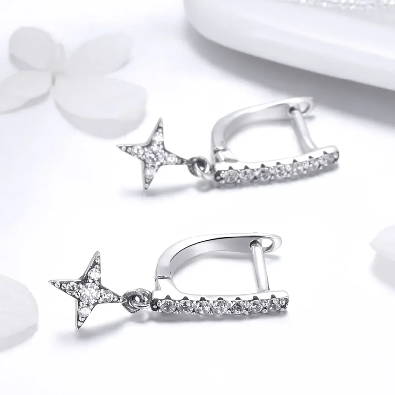 (image for) Pandora Style Silver Twinkling Night Hanging Earrings - SCE446 - View 3