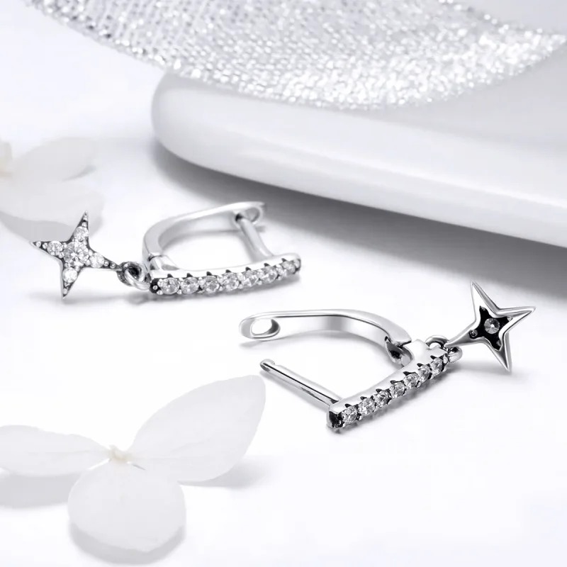 (image for) Pandora Style Silver Twinkling Night Hanging Earrings - SCE446 - View 4