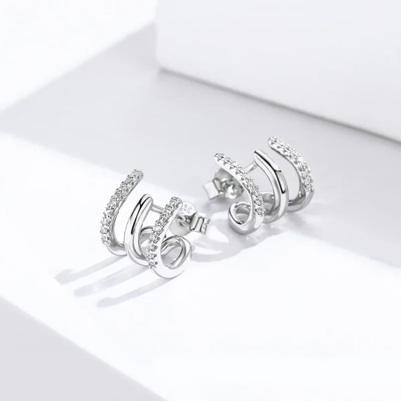(image for) Pandora Style Silver Twist Stud Earrings - SCE585 - View 3
