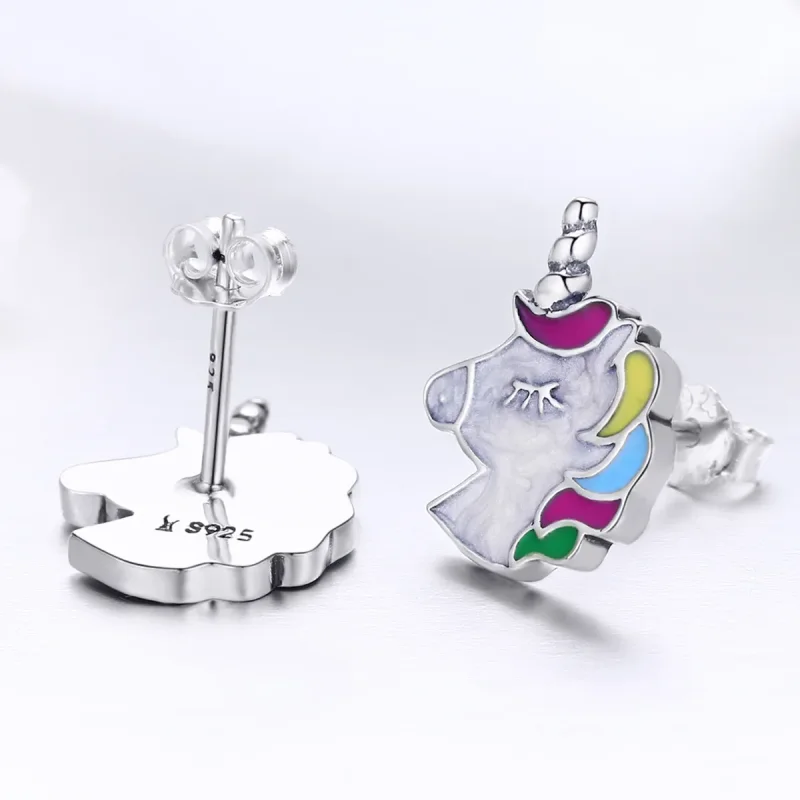 (image for) Pandora Style Silver Unicorn Memory Stud Earrings - SCE393 - View 3