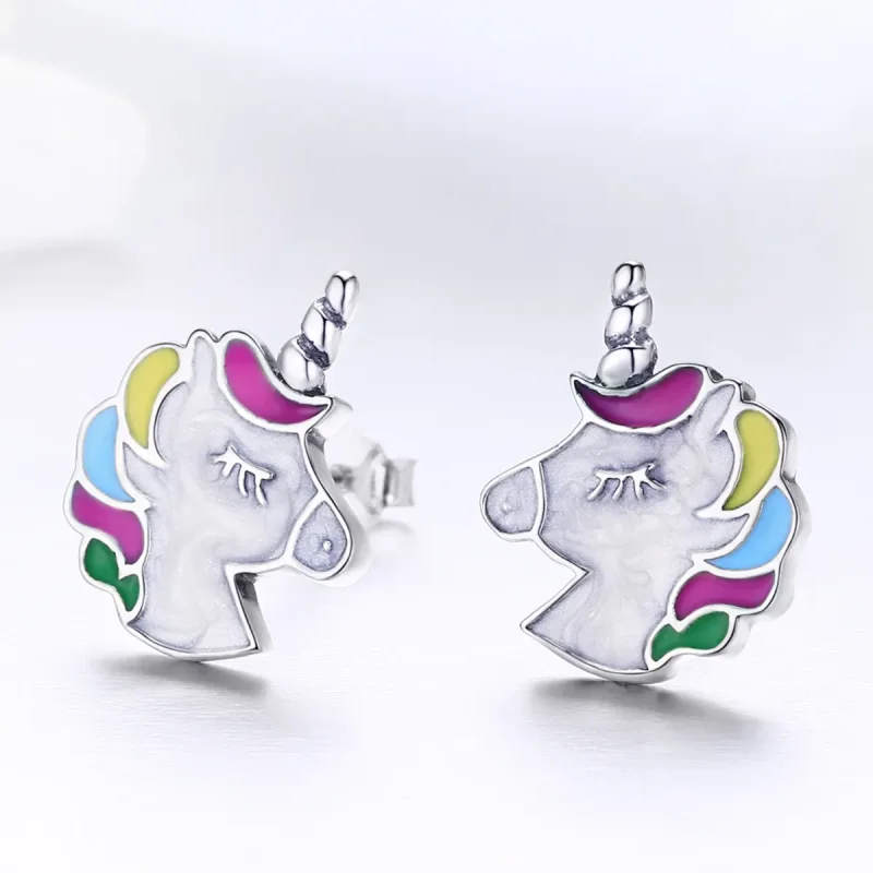 (image for) Pandora Style Silver Unicorn Memory Stud Earrings - SCE393 - View 6