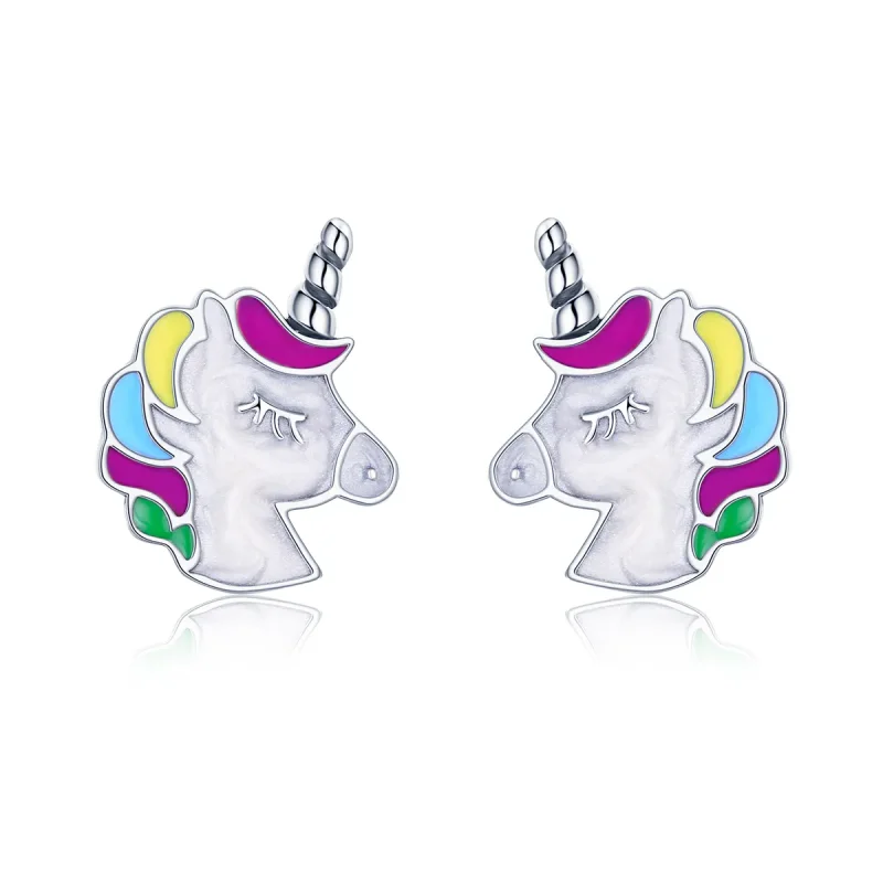 (image for) Pandora Style Silver Unicorn Memory Stud Earrings - SCE393