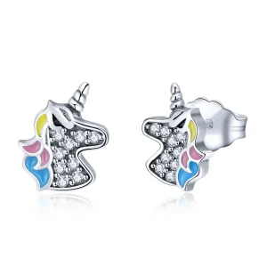 (image for) Pandora Style Silver Unicorn Memory Stud Earrings - SCE426