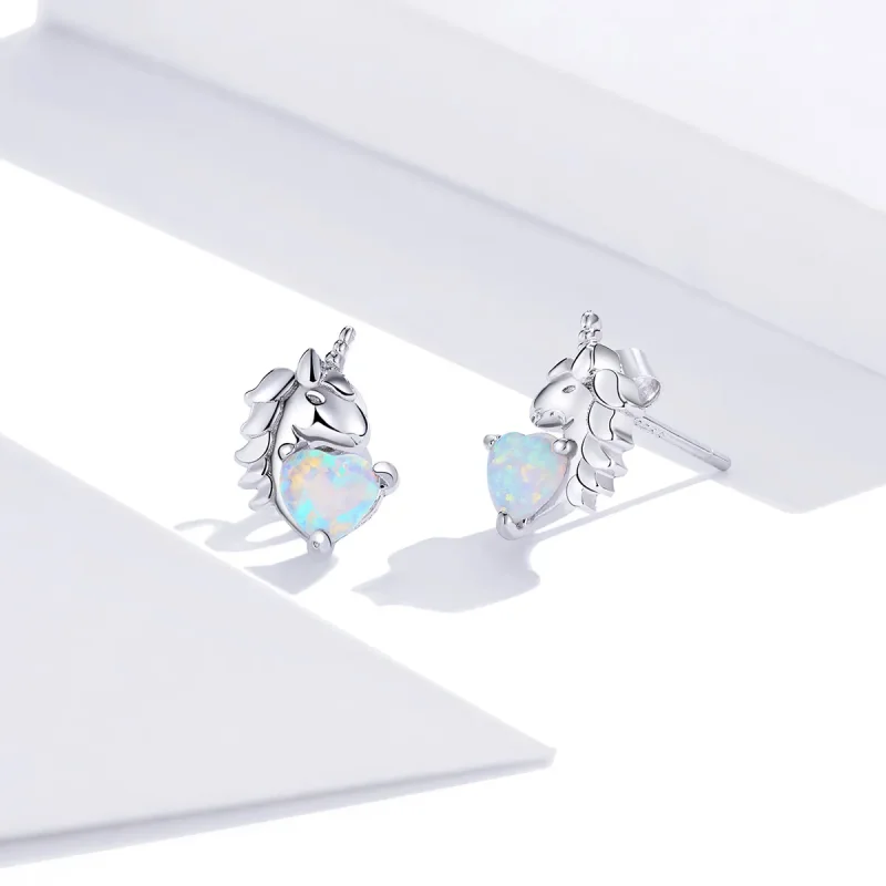 (image for) Pandora Style Silver Unicorn Stud Earrings - SCE896 - View 3