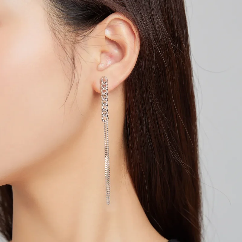(image for) Pandora Style Silver Vintage Chain Dangle Earrings - SCE1011 - View 5