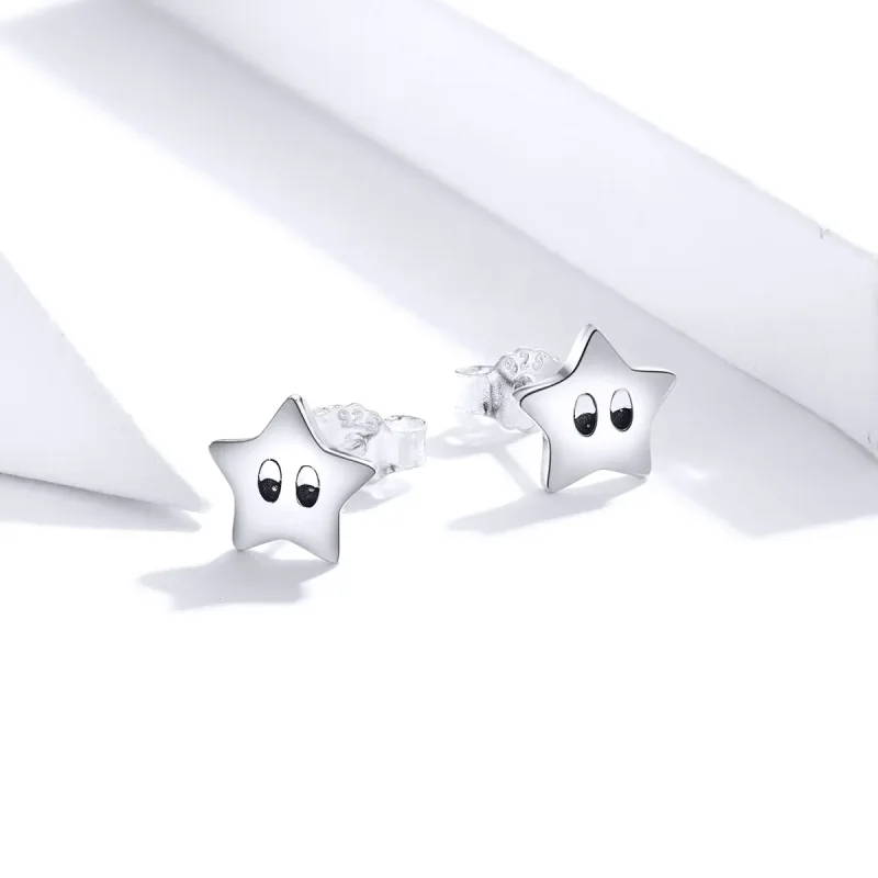 (image for) Pandora Style Silver Vintage Stars Stud Earrings - SCE796 - View 2