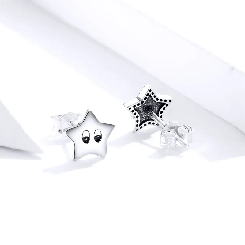 (image for) Pandora Style Silver Vintage Stars Stud Earrings - SCE796 - View 3