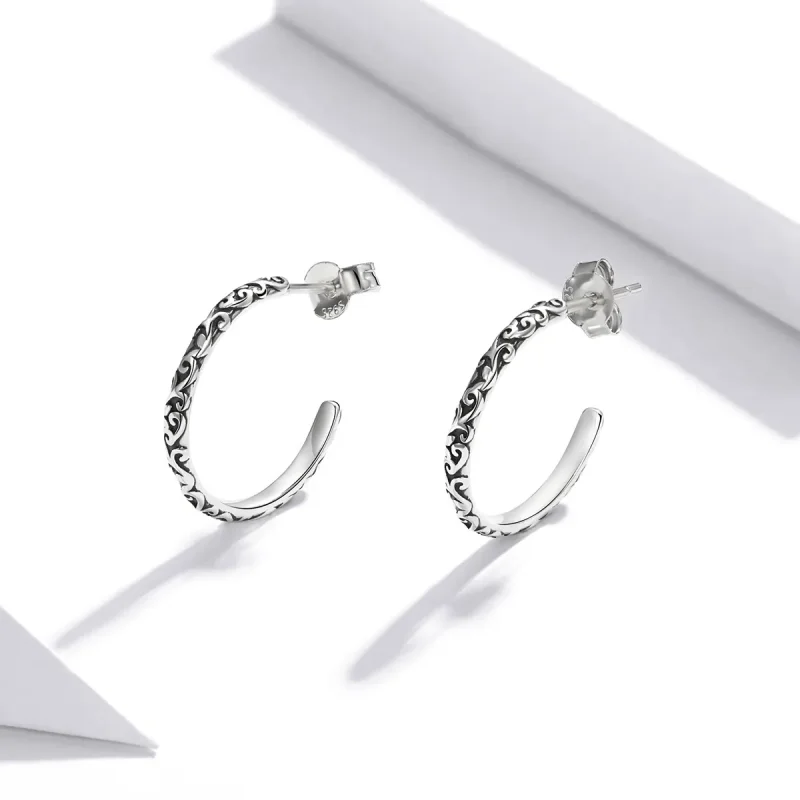 (image for) Pandora Style Silver Vintage Wreaths Stud Earrings - SCE1129 - View 2