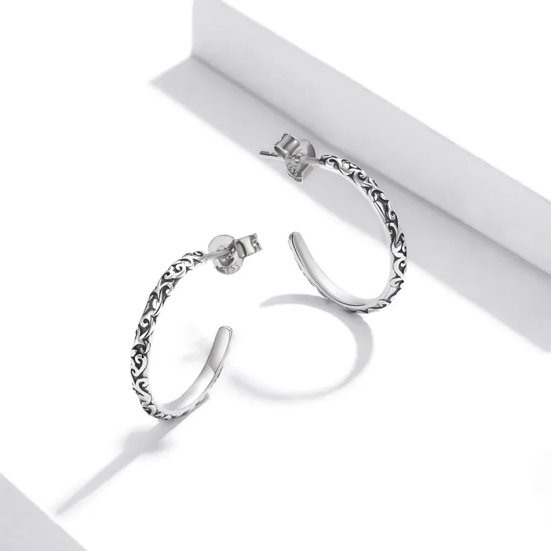 (image for) Pandora Style Silver Vintage Wreaths Stud Earrings - SCE1129 - View 3