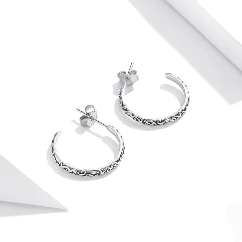 (image for) Pandora Style Silver Vintage Wreaths Stud Earrings - SCE1129 - View 4