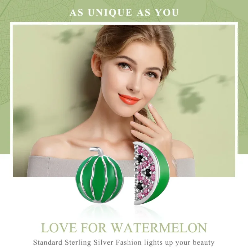 (image for) Pandora Style Silver Watermelon Love Stud Earrings - SCE105 - View 2