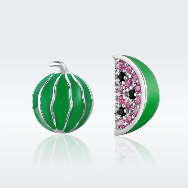 (image for) Pandora Style Silver Watermelon Love Stud Earrings - SCE105 - View 3