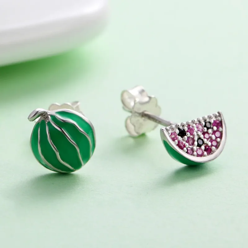 (image for) Pandora Style Silver Watermelon Love Stud Earrings - SCE105 - View 5