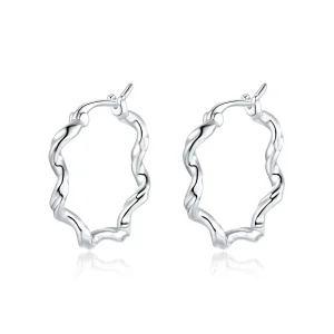 (image for) Pandora Style Silver Wave Hoop Earrings - SCE976