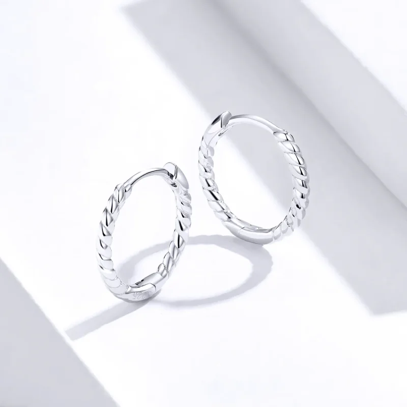 (image for) Pandora Style Silver Weaving geometry Hoop Earrings - SCE841 - View 4