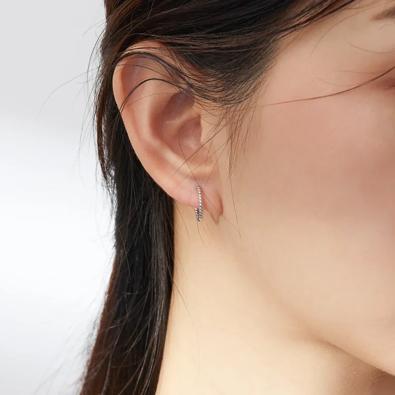 (image for) Pandora Style Silver Weaving geometry Hoop Earrings - SCE841 - View 7
