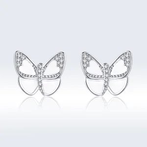 (image for) Pandora Style Silver White Butterfly Stud Earrings - SCE876