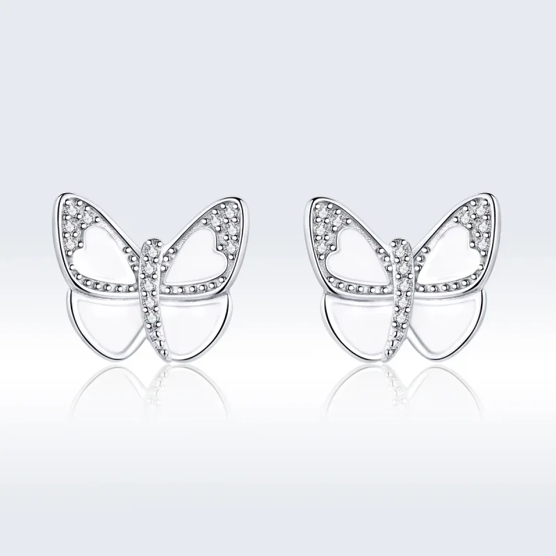 (image for) Pandora Style Silver White Butterfly Stud Earrings - SCE876