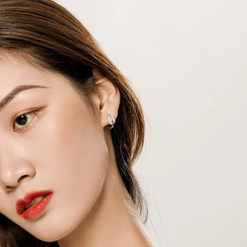 (image for) Pandora Style Silver White Feathers Hoop Earrings - SCE772 - View 5